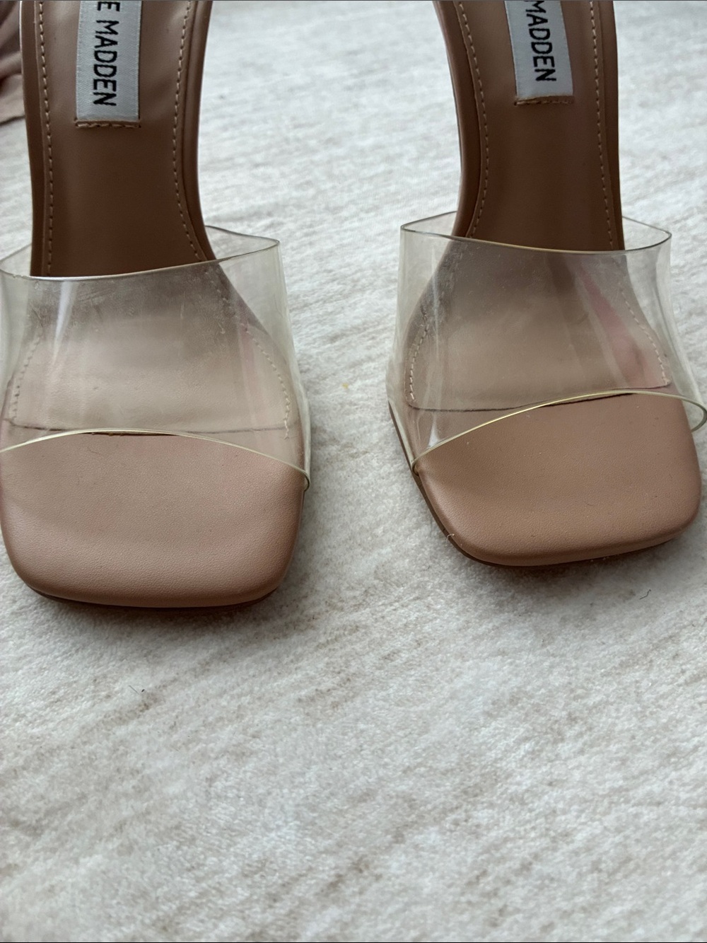 Steve Madden Clear Strap Slide Mules in Tan - Picture 5 of 8